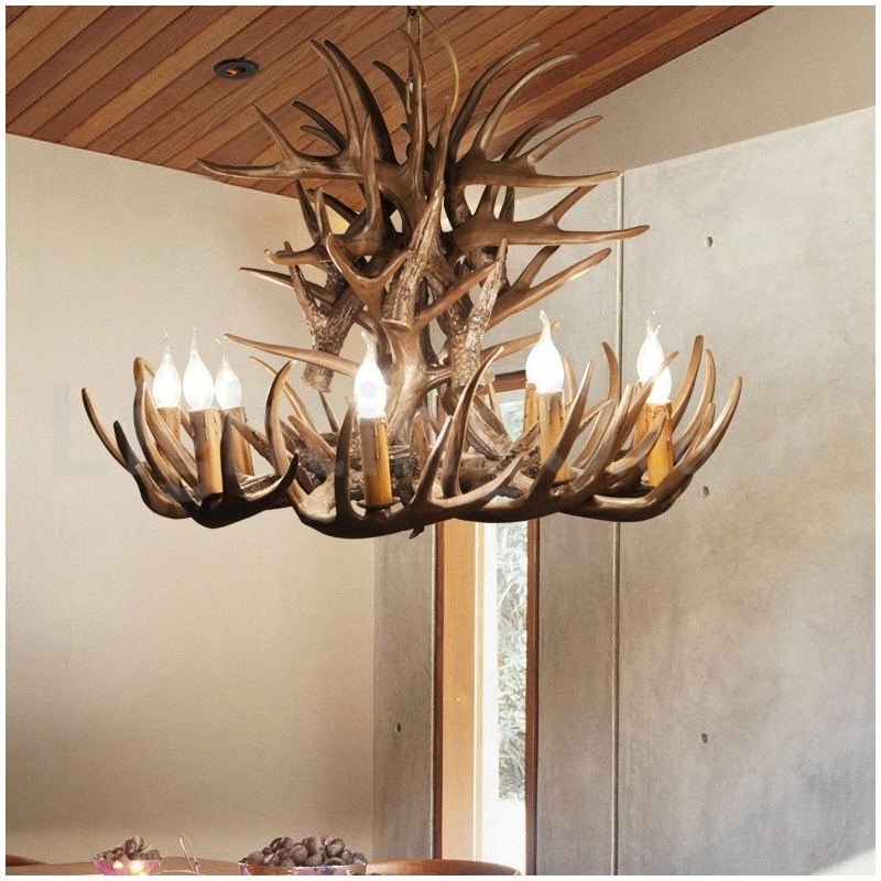 Lampadario rustico in corna di cervo a 9 luci E14, Ø 100 cm, H 55 cm