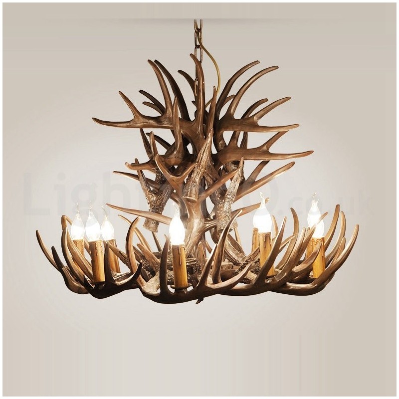 Lampadario rustico in corna di cervo a 9 luci E14, Ø 100 cm, H 55 cm
