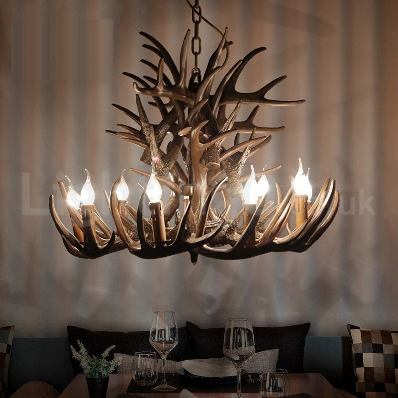 Lampadario rustico in corna di cervo a 9 luci E14, Ø 100 cm, H 55 cm