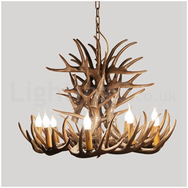 Lampadario rustico in corna di cervo a 9 luci E14, Ø 100 cm, H 55 cm