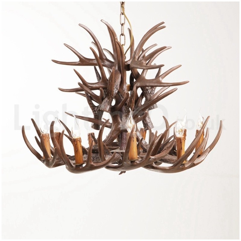 Lampadario rustico in corna di cervo a 9 luci E14, Ø 100 cm, H 55 cm