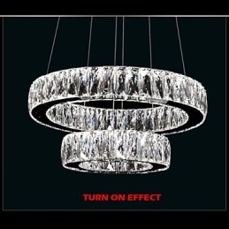 Lampadario a sospensione in cristallo due anelli D2040 K9 40 cm argento