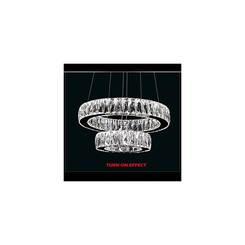 Lampadario a sospensione in cristallo due anelli D2040 K9 40 cm argento