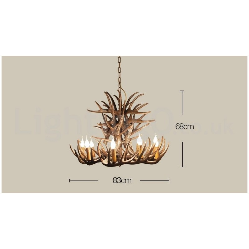 Lampadario rustico in corna di cervo a 9 luci E14, Ø 100 cm, H 55 cm