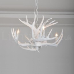 Lampadario rustico retrò a 4 luci in corna di cervo bianche E14 Ø62 cm H40 cm