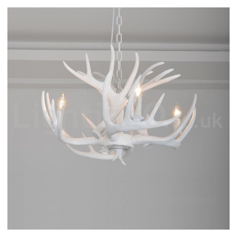 Lampadario rustico retrò a 4 luci in corna di cervo bianche E14 Ø62 cm H40 cm