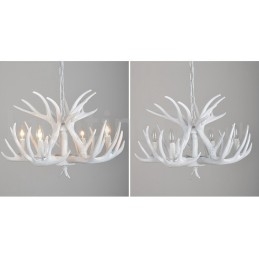 Lampadario rustico retrò a 4 luci in corna di cervo bianche E14 Ø62 cm H40 cm