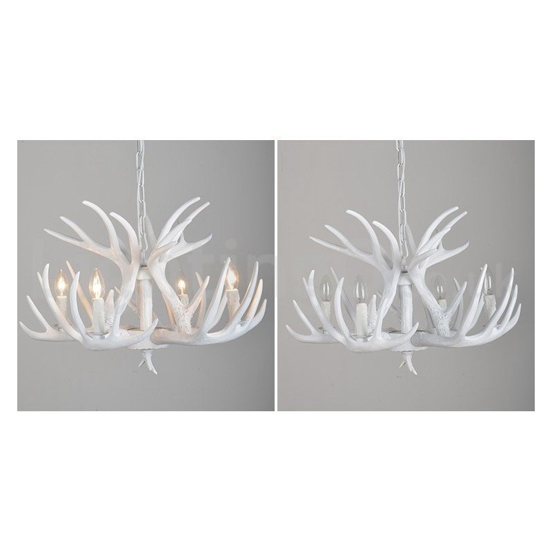 Lampadario rustico retrò a 4 luci in corna di cervo bianche E14 Ø62 cm H40 cm