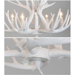 Lampadario rustico retrò a 4 luci in corna di cervo bianche E14 Ø62 cm H40 cm