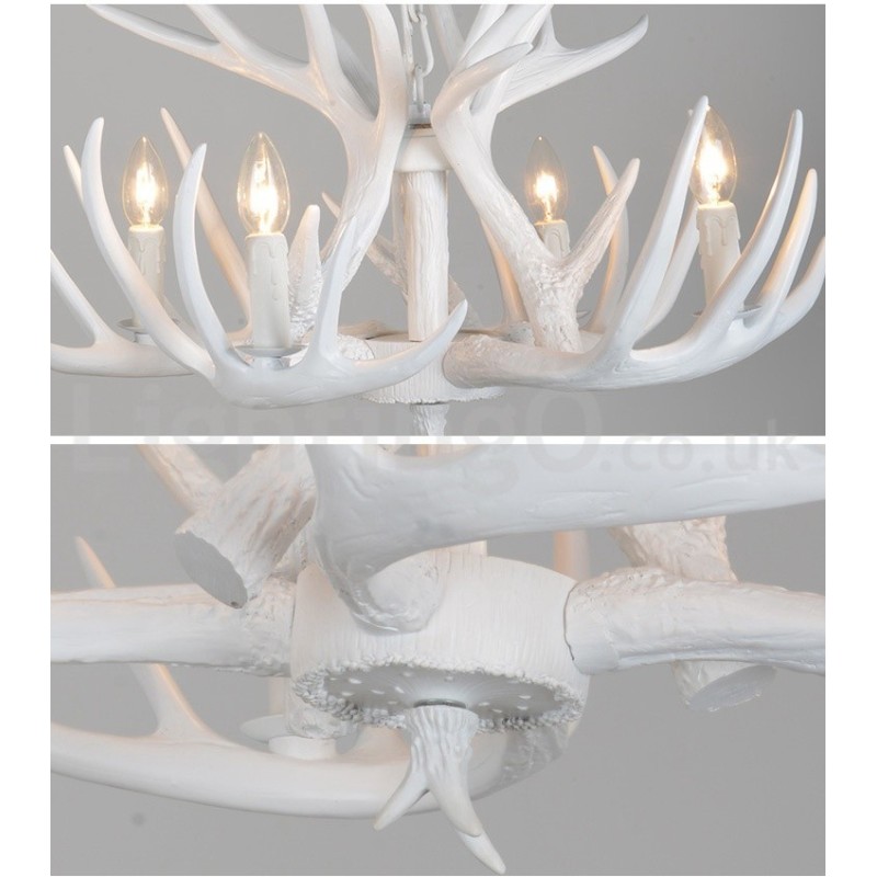 Lampadario rustico retrò a 4 luci in corna di cervo bianche E14 Ø62 cm H40 cm