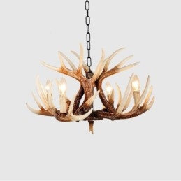 Lampadario rustico vintage a 4 luci con corna di cervo E14