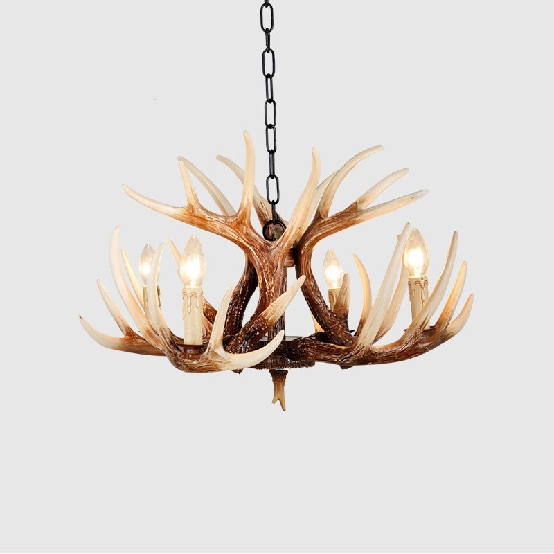 Lampadario rustico vintage a 4 luci con corna di cervo E14