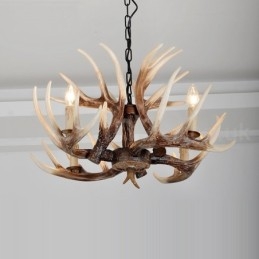 Lampadario rustico vintage a 4 luci con corna di cervo E14