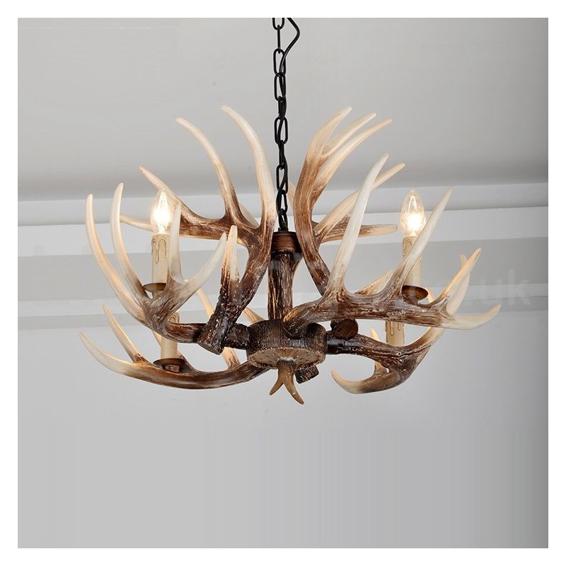 Lampadario rustico vintage a 4 luci con corna di cervo E14