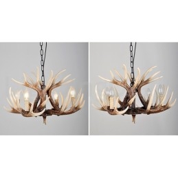 Lampadario rustico vintage a 4 luci con corna di cervo E14