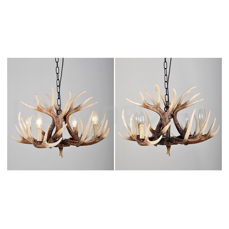 Lampadario rustico vintage a 4 luci con corna di cervo E14