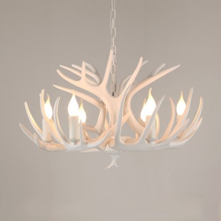 Lampadario rustico retrò corna di cervo bianco 6 luci E14
