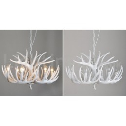 Lampadario rustico retrò corna di cervo bianco 6 luci E14
