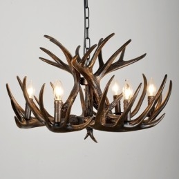 Lampadario rustico retrò nero in corna di cervo a 6 luci E14