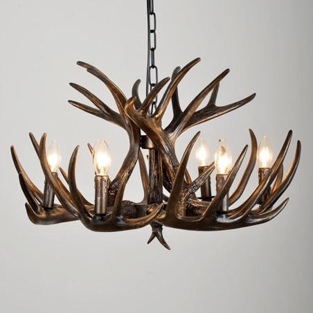 Lampadario rustico retrò nero in corna di cervo a 6 luci E14
