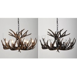 Lampadario rustico retrò nero in corna di cervo a 6 luci E14