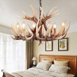 Lampadario rustico vintage in corna di cervo a 6 luci E14