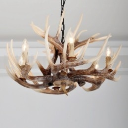 Lampadario rustico vintage in corna di cervo a 6 luci E14