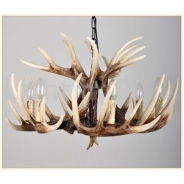 Lampadario rustico vintage in corna di cervo a 6 luci E14