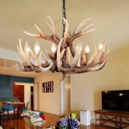 Lampadario rustico vintage in corna di cervo a 6 luci E14