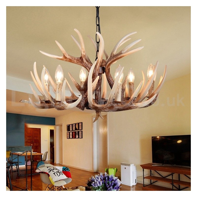 Lampadario rustico vintage in corna di cervo a 6 luci E14