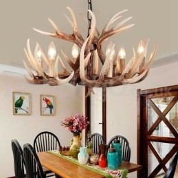 Lampadario rustico vintage in corna di cervo a 6 luci E14