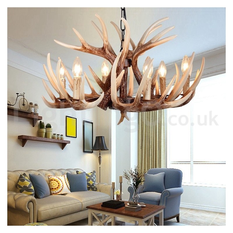 Lampadario rustico vintage in corna di cervo a 6 luci E14