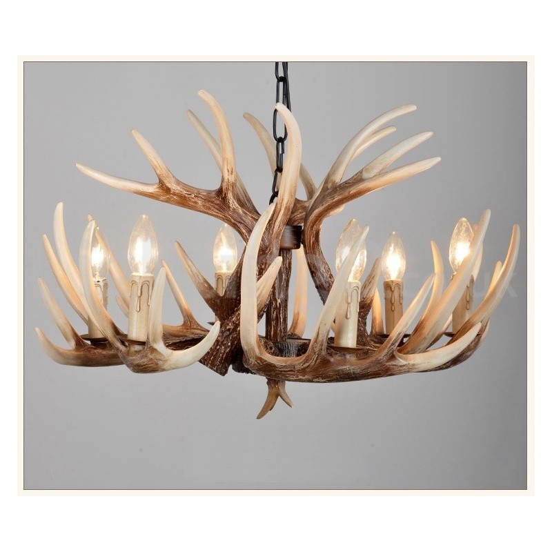 Lampadario rustico vintage in corna di cervo a 6 luci E14