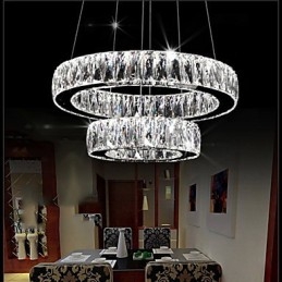 Lampadario a sospensione in cristallo due anelli D2040 K9 40 cm argento