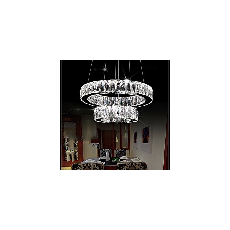 Lampadario a sospensione in cristallo due anelli D2040 K9 40 cm argento