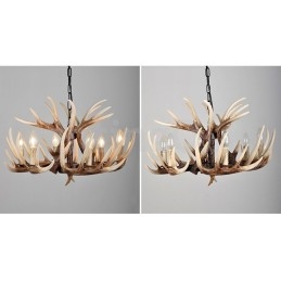 Lampadario rustico vintage in corna di cervo a 6 luci E14