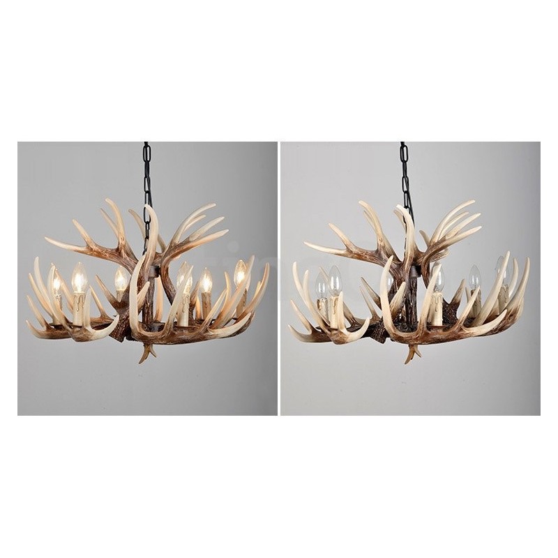 Lampadario rustico vintage in corna di cervo a 6 luci E14