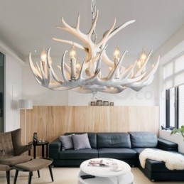 Lampadario rustico retrò in corna di cervo bianco 9 luci E14