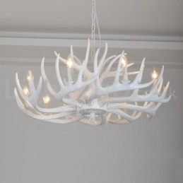 Lampadario rustico retrò in corna di cervo bianco 9 luci E14