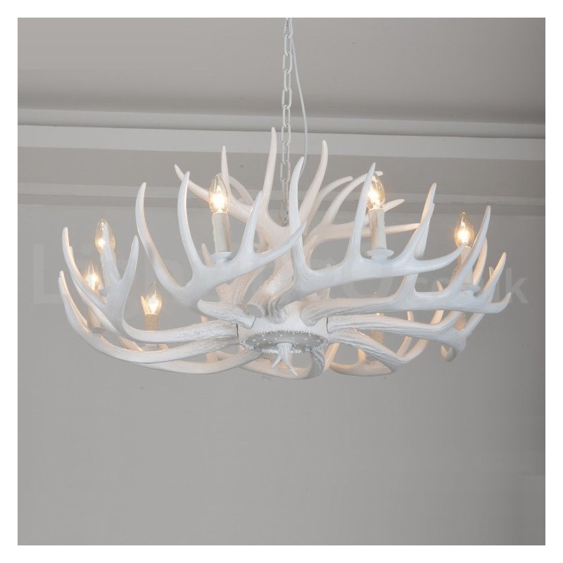 Lampadario rustico retrò in corna di cervo bianco 9 luci E14