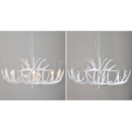 Lampadario rustico retrò in corna di cervo bianco 9 luci E14
