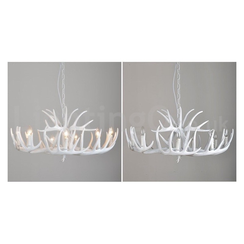 Lampadario rustico retrò in corna di cervo bianco 9 luci E14