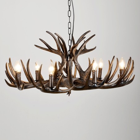 Lampadario rustico retrò nero in corna di cervo a 9 luci E14