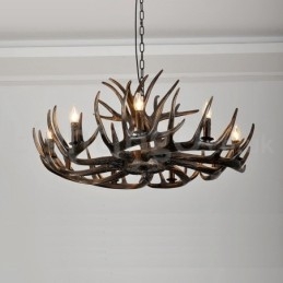Lampadario rustico retrò nero in corna di cervo a 9 luci E14