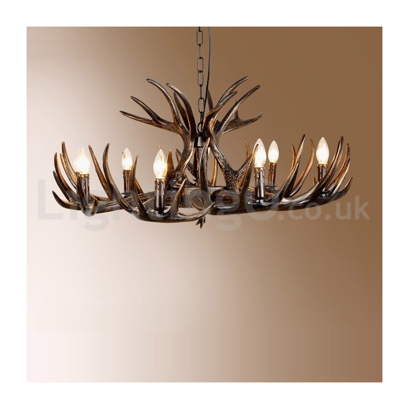 Lampadario rustico retrò nero in corna di cervo a 9 luci E14