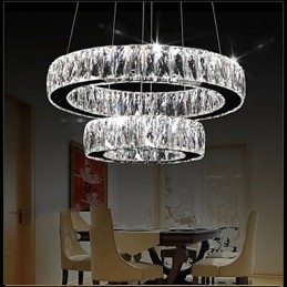 Lampadario a sospensione in cristallo due anelli D2040 K9 40 cm argento