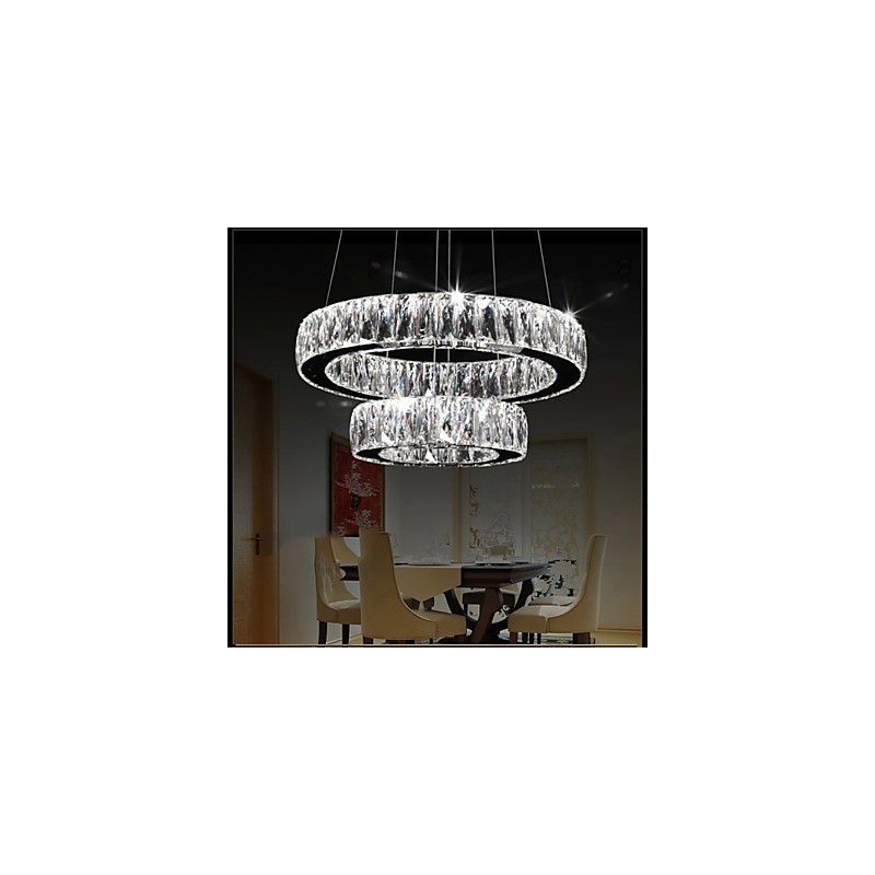 Lampadario a sospensione in cristallo due anelli D2040 K9 40 cm argento