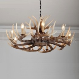 Lampadario rustico vintage in corna di cervo a 9 luci E14 Ø 90 cm H 42 cm