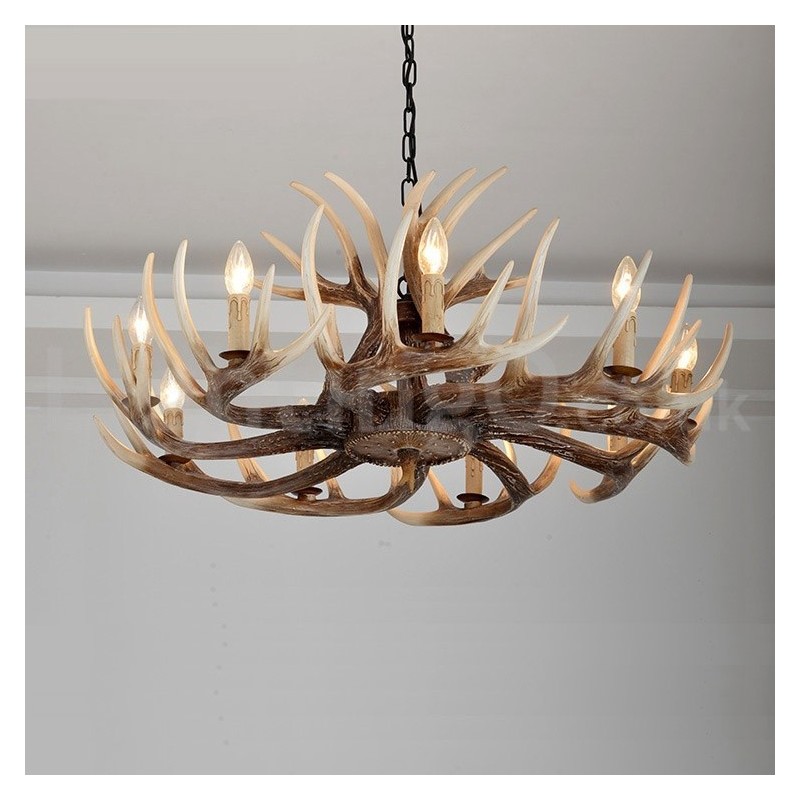 Lampadario rustico vintage in corna di cervo a 9 luci E14 Ø 90 cm H 42 cm