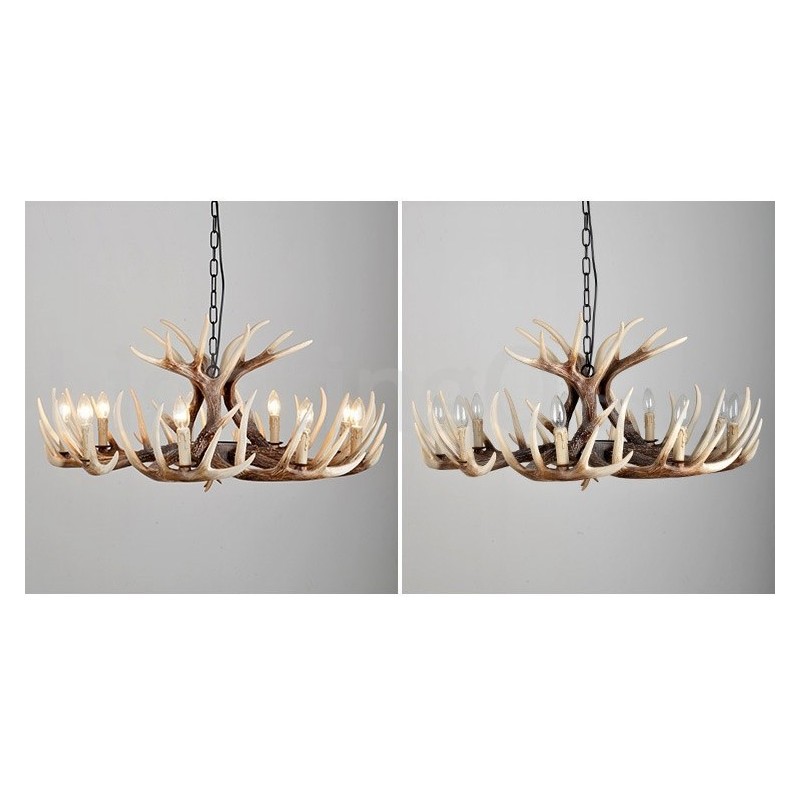 Lampadario rustico vintage in corna di cervo a 9 luci E14 Ø 90 cm H 42 cm